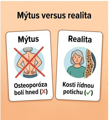 Ilustrace mýtů a reality o osteoporóze po menopauze