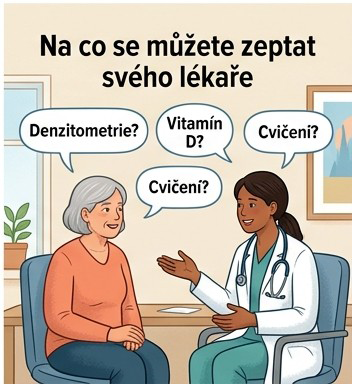 Ilustrace rozhovoru s lékařem o riziku osteoporózy