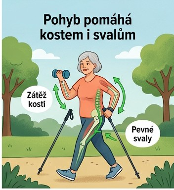 Ilustrace pohybu, který podporuje kosti i svaly